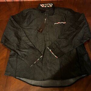 Neufig Mens Long Sleeve Shirt XL Black‎ & Plaid Accents Button-down front